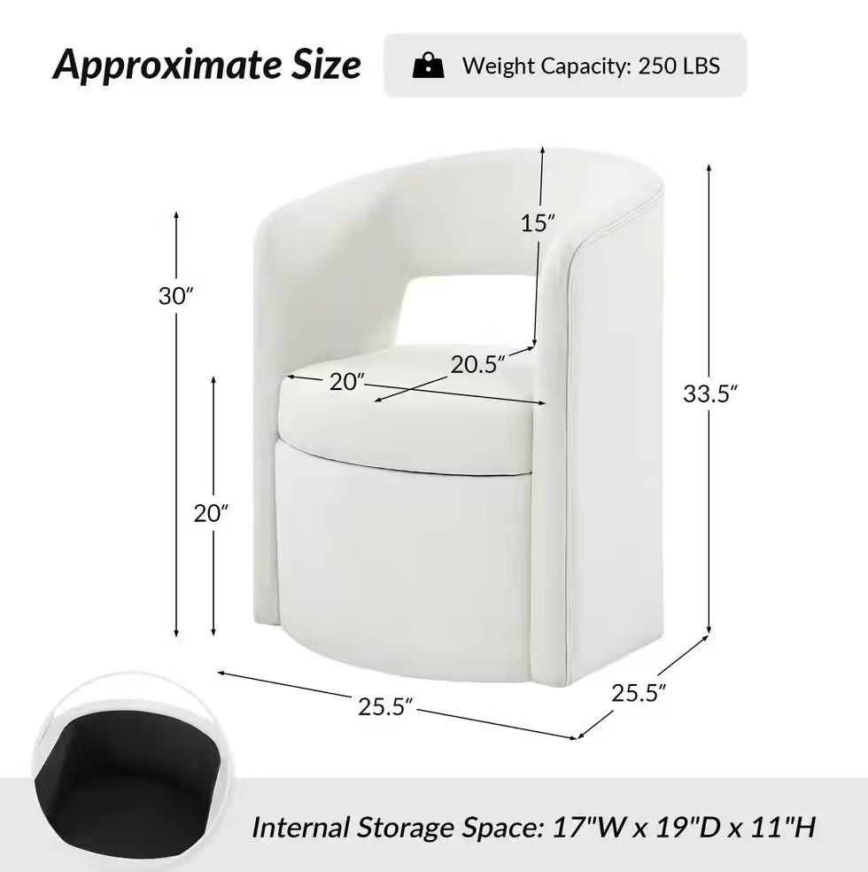 Modern white movable dining chair w/ storage🤍