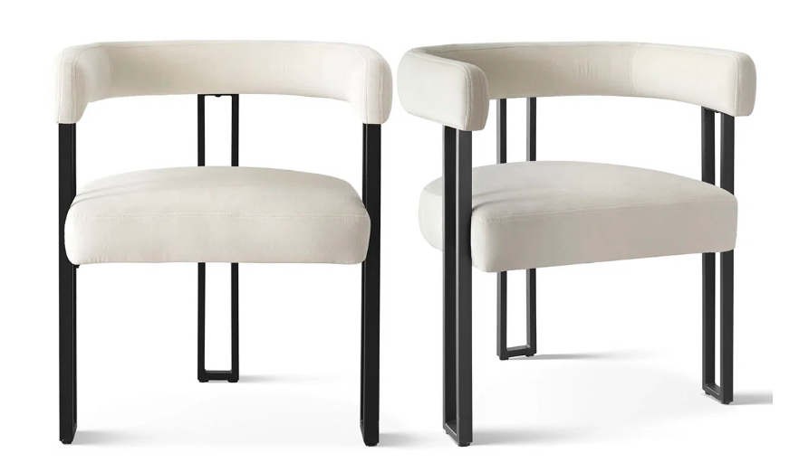 2 modern velvet white upholstered armchairs w/ black frame ✨