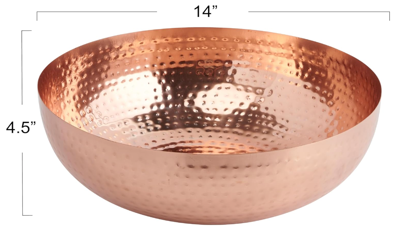 Round hammered copper finish metal bowl 🥣