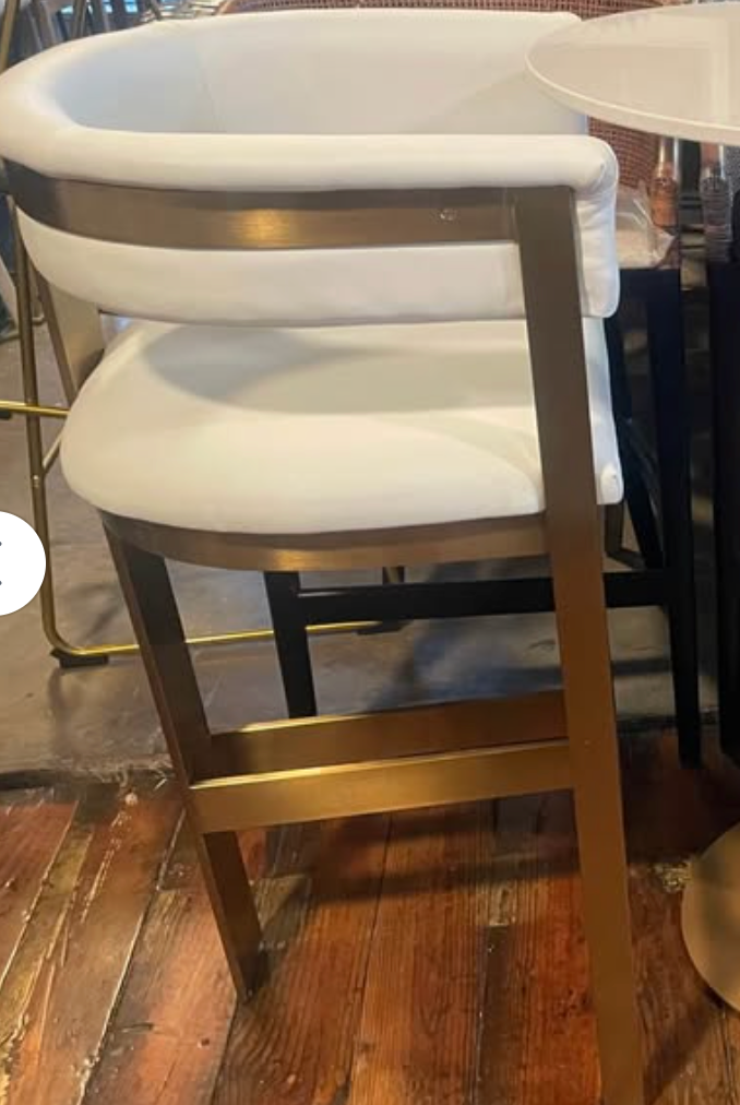 Modern faux white leather & gold frame barstool 🍷