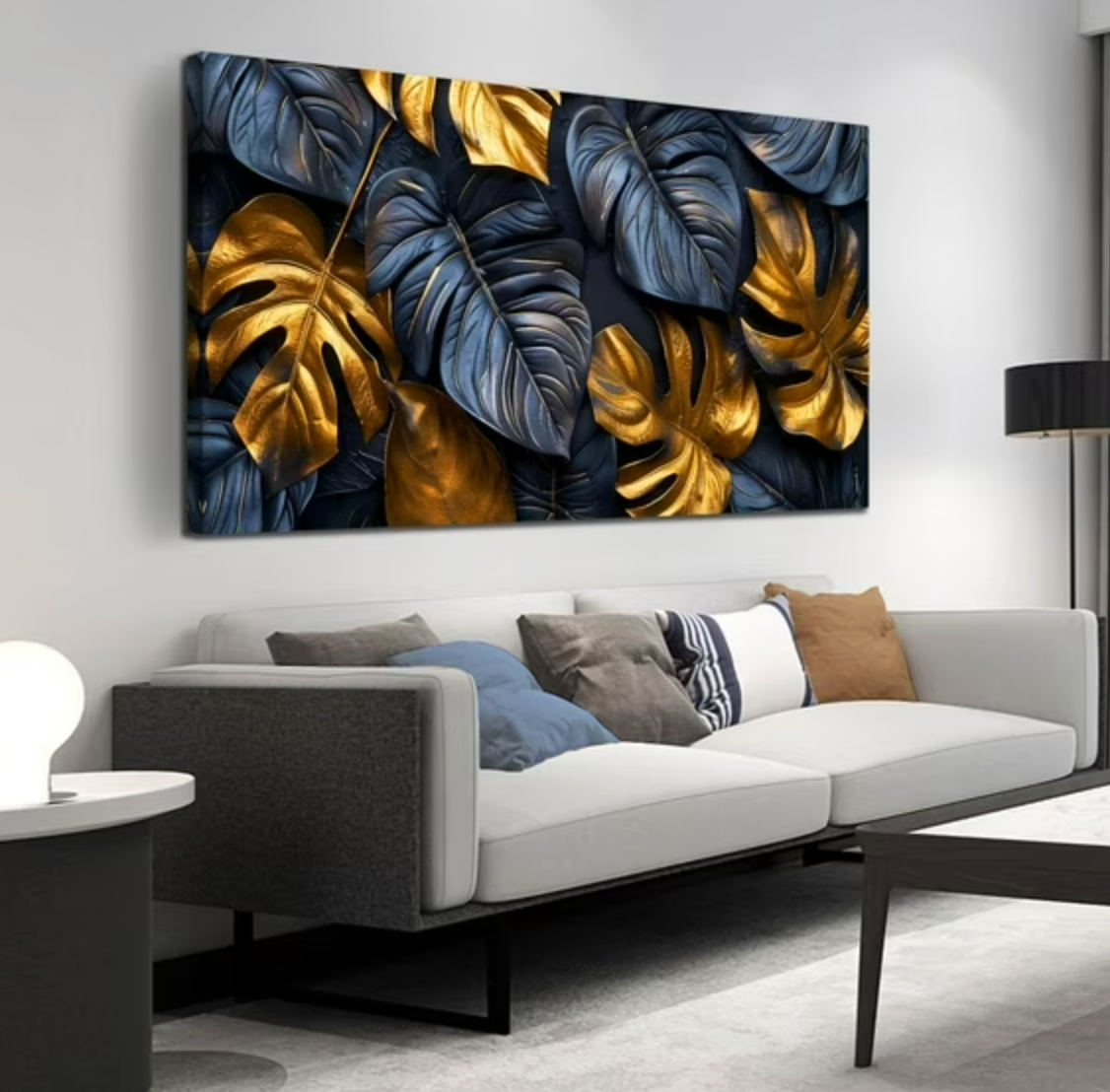 29x59 black & gold leaves canvas 🍂