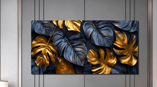 29x59 black & gold leaves canvas 🍂