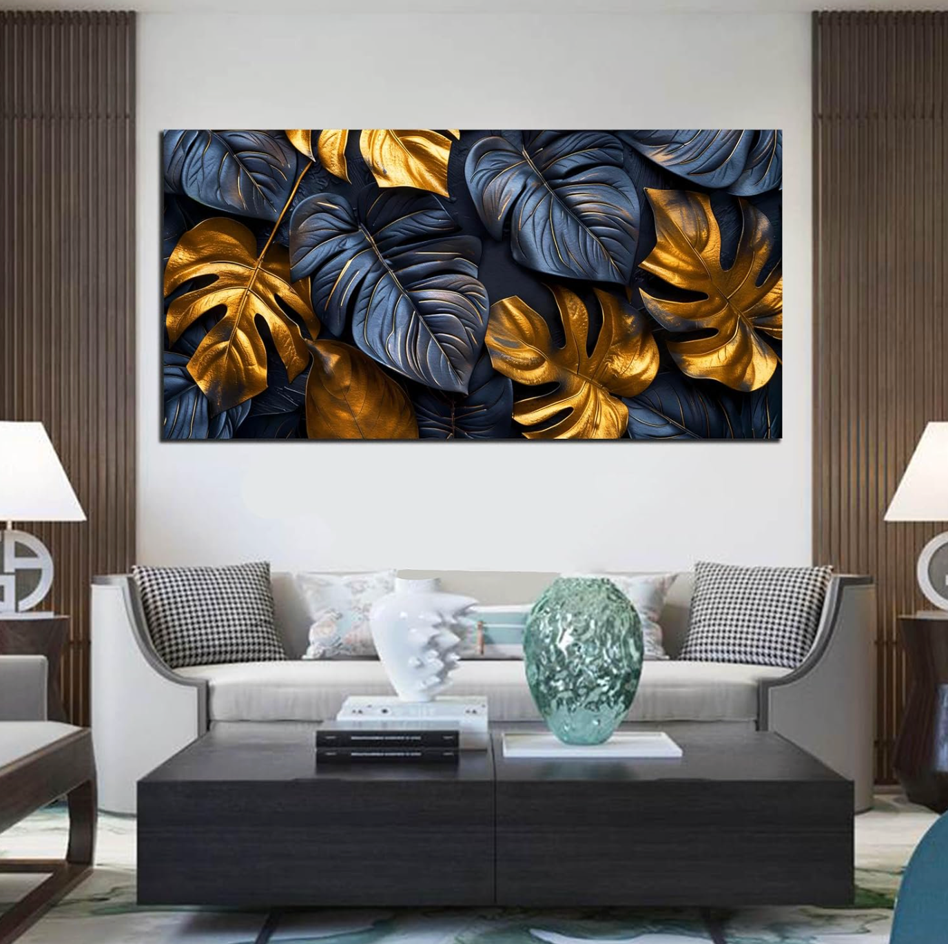 29x59 black & gold leaves canvas 🍂