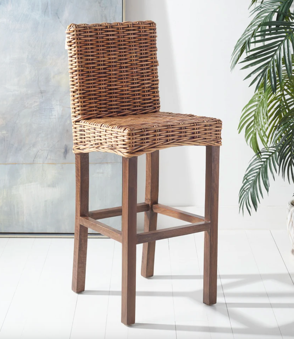 Honey brown wicker barheight barstool 🤎