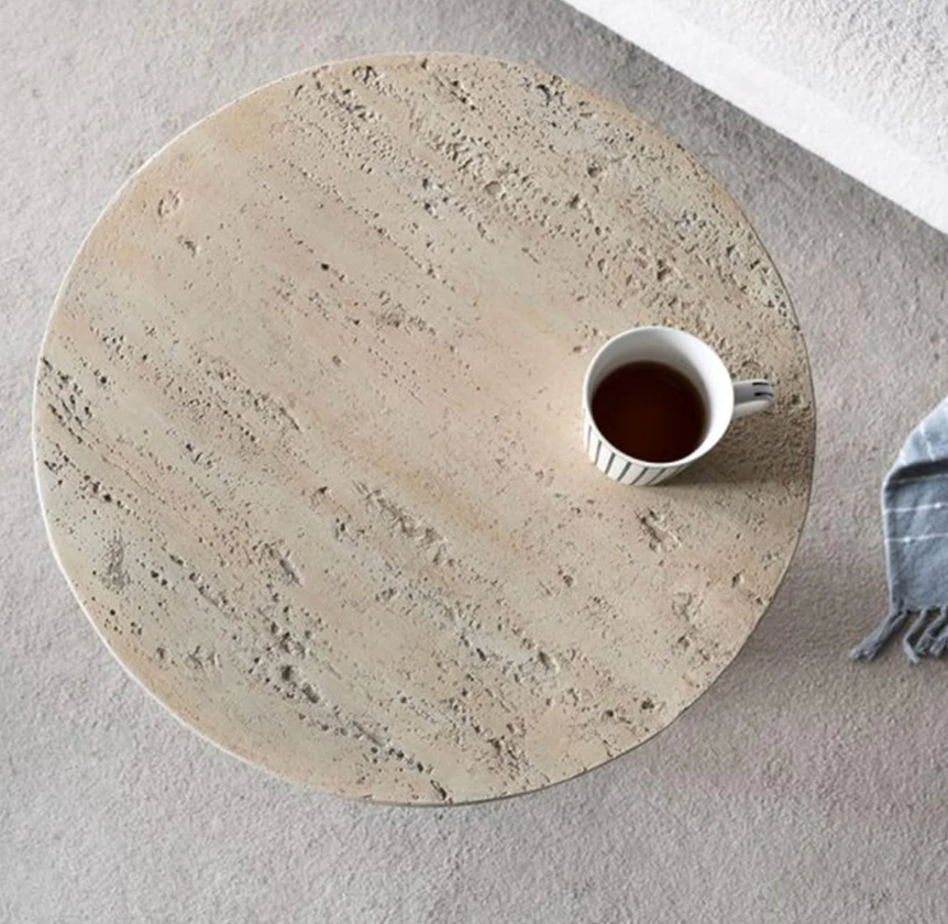 Beige concrete round end table ☕