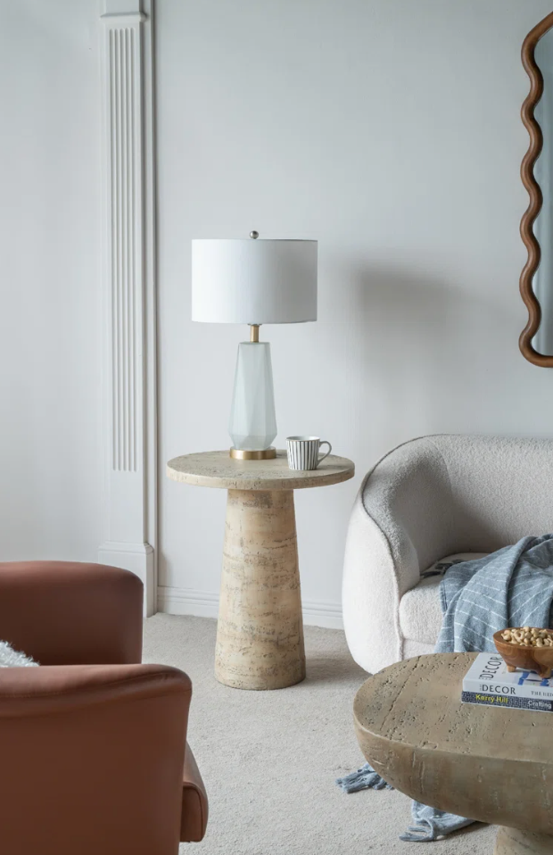 Beige concrete round end table ☕