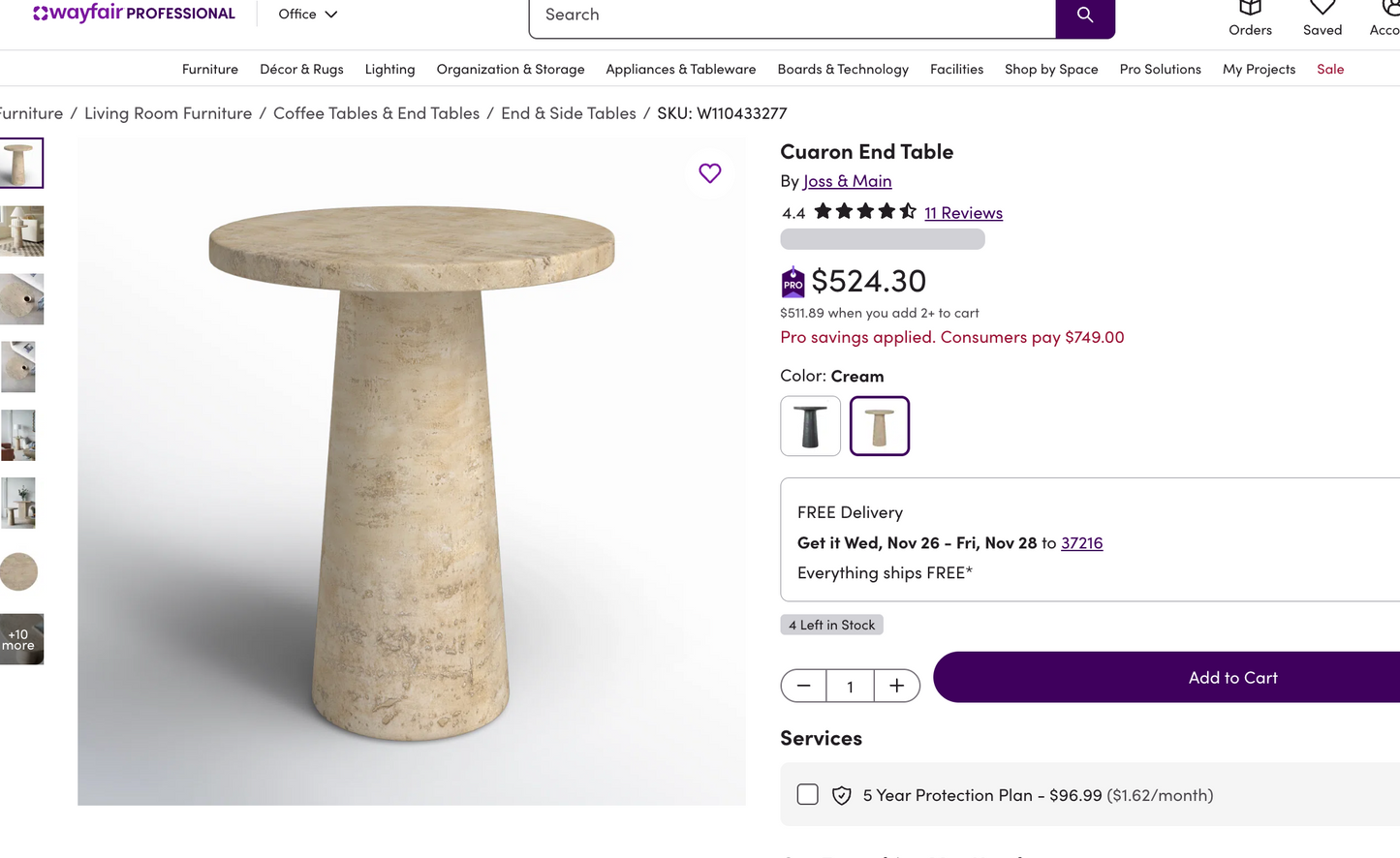 Beige concrete round end table ☕