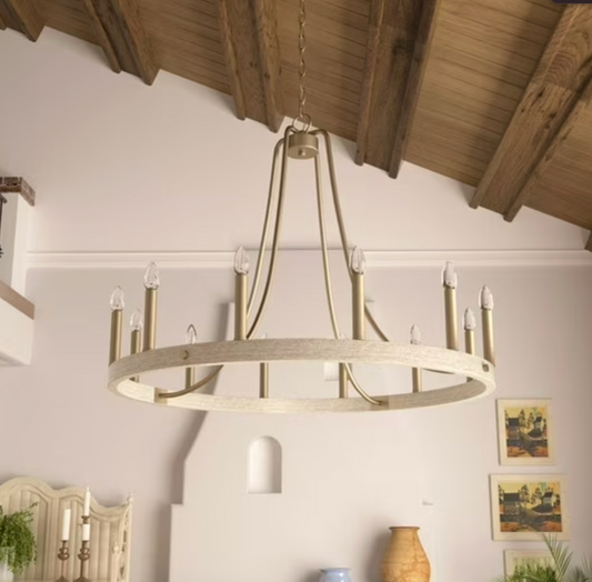 12-light farmhouse modern 34" wagon wheel chandelier 🕯️