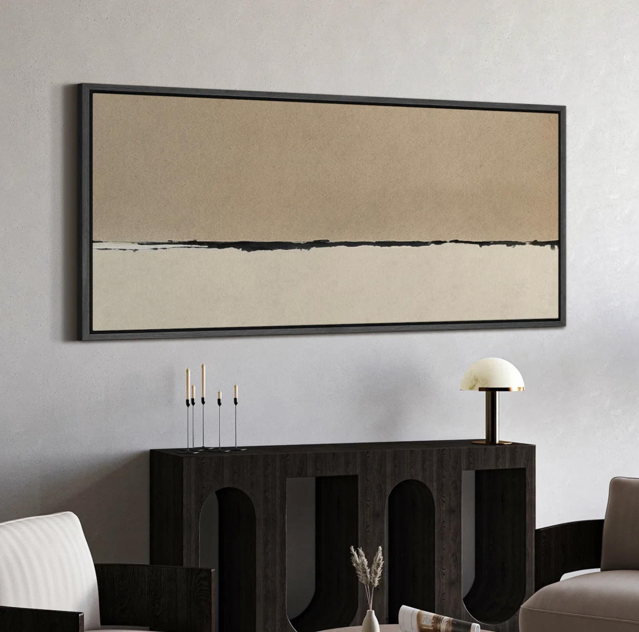 30x60 minimalist beige & black abstract framed canvas 🖤