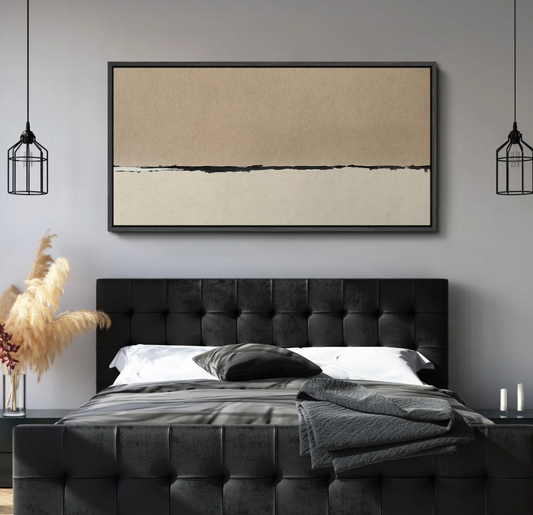 30x60 minimalist beige & black abstract framed canvas 🖤
