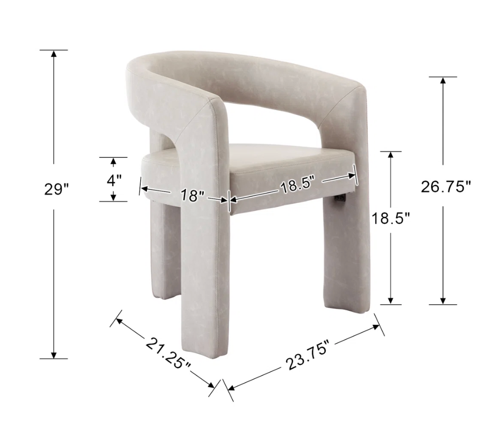 Upholstered white vegan leather barrel chair ☕