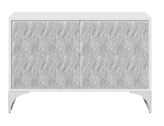 White sideboard chest w/ wheat field inspired sculpted doors 🤍