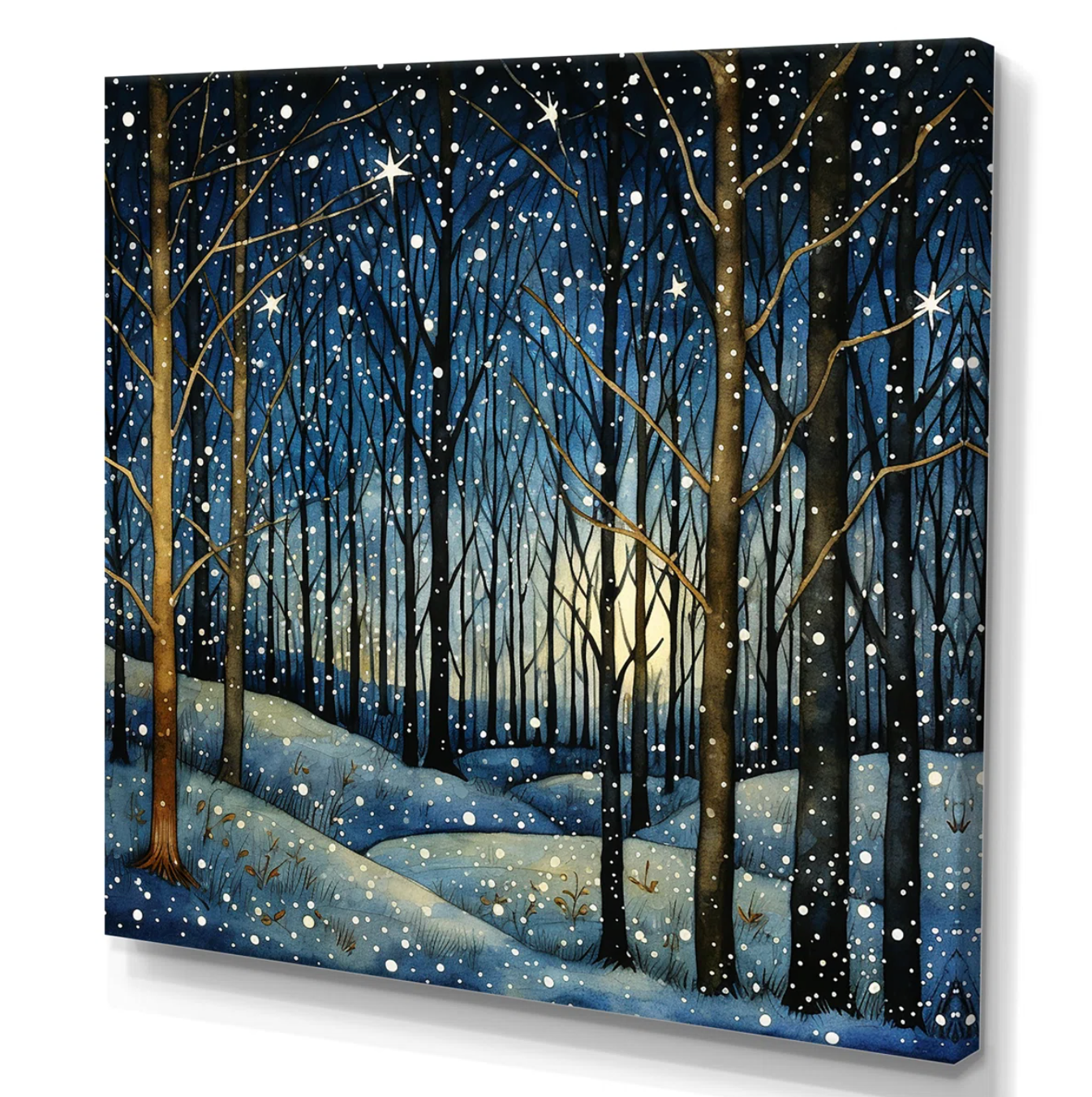 Festive 30” square starry night winter woodscape canvas 🌃