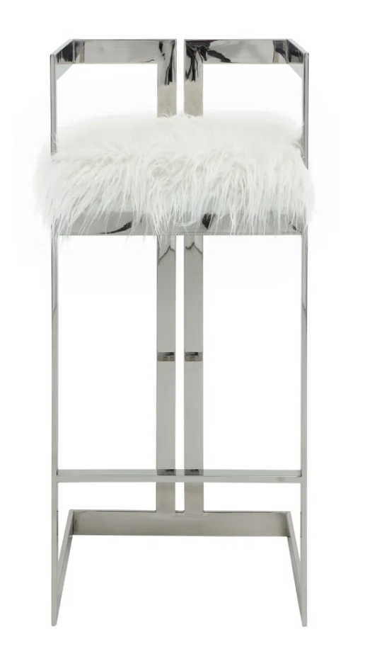 Faux white fur barheight barstool w/ steel metal legs 🍸