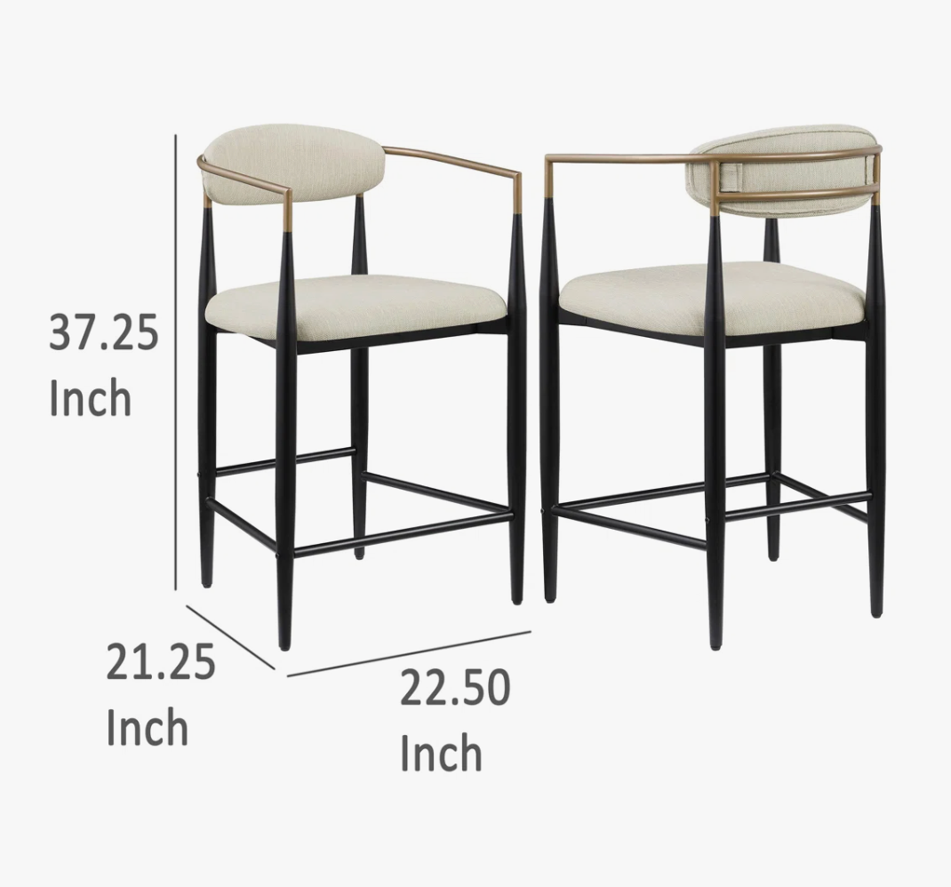Upholstered counterheight barstool w/ black & gold frame 🥂