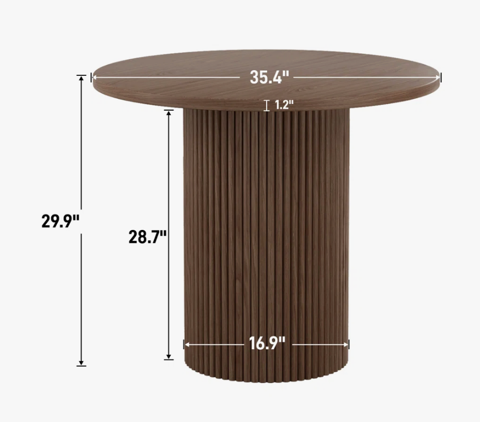 Elegant brown pedestal 36" round textured dining table 🤎