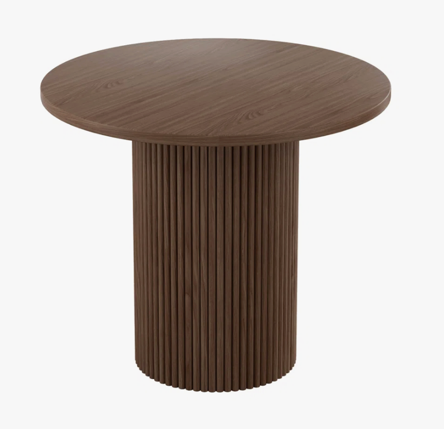 Elegant brown pedestal 36" round textured dining table 🤎