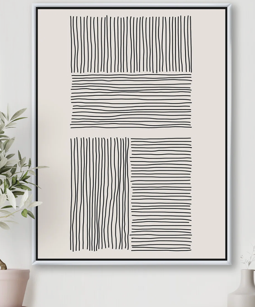 Minimal geometric lines & squares wrapped canvas print 🖤