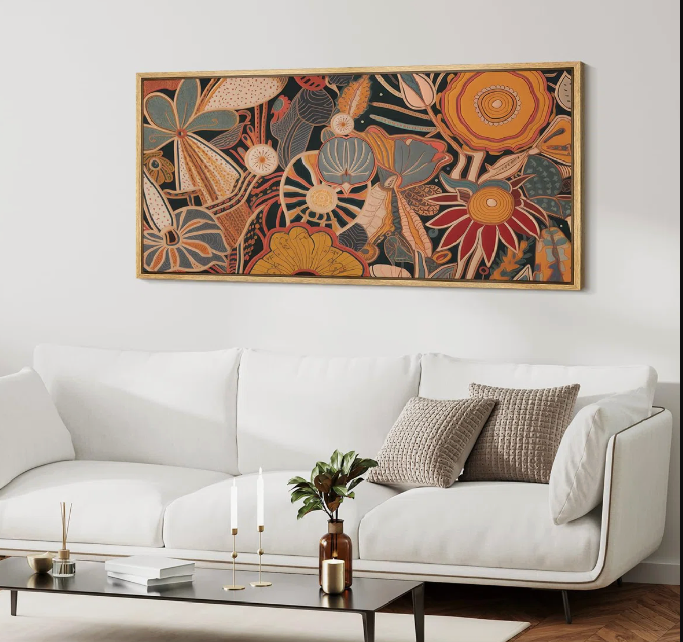 Abstract boho botanical floral & fauna framed canvas 🦋