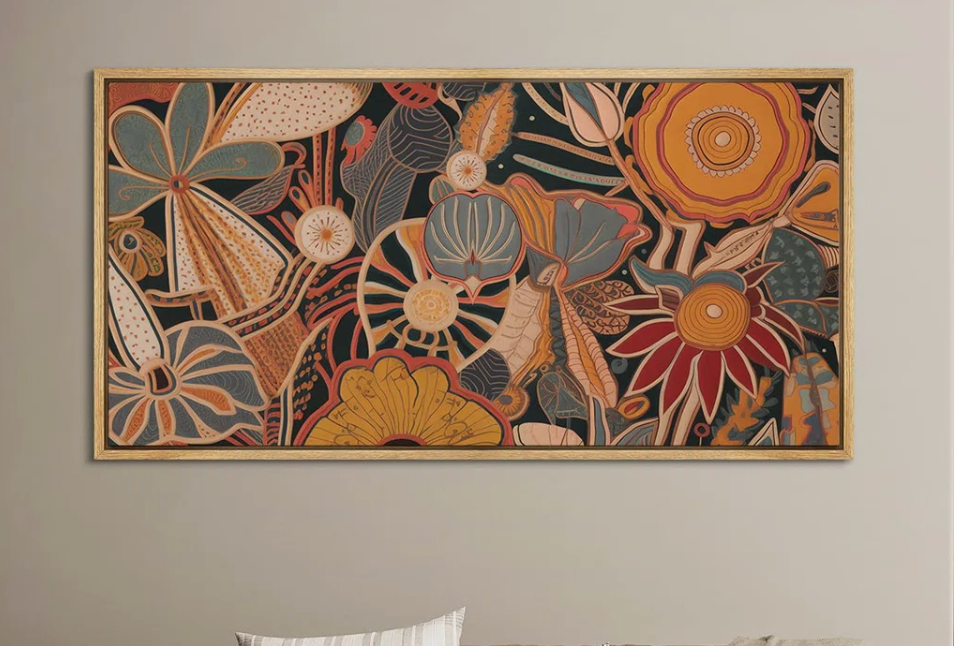 Abstract boho botanical floral & fauna framed canvas 🦋