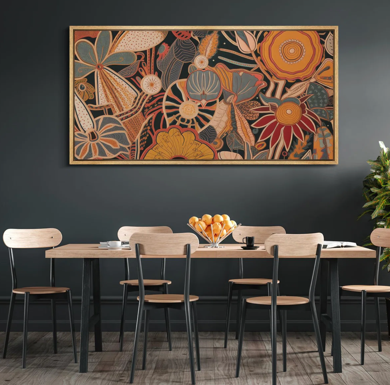 Abstract boho botanical floral & fauna framed canvas 🦋