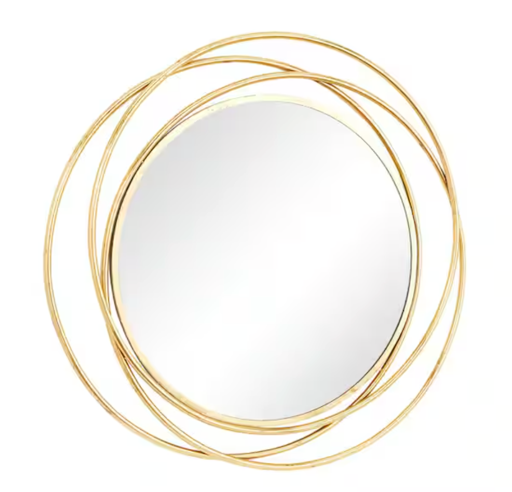Gold metal 41" round wall mirror w/ overlapping circles 💫