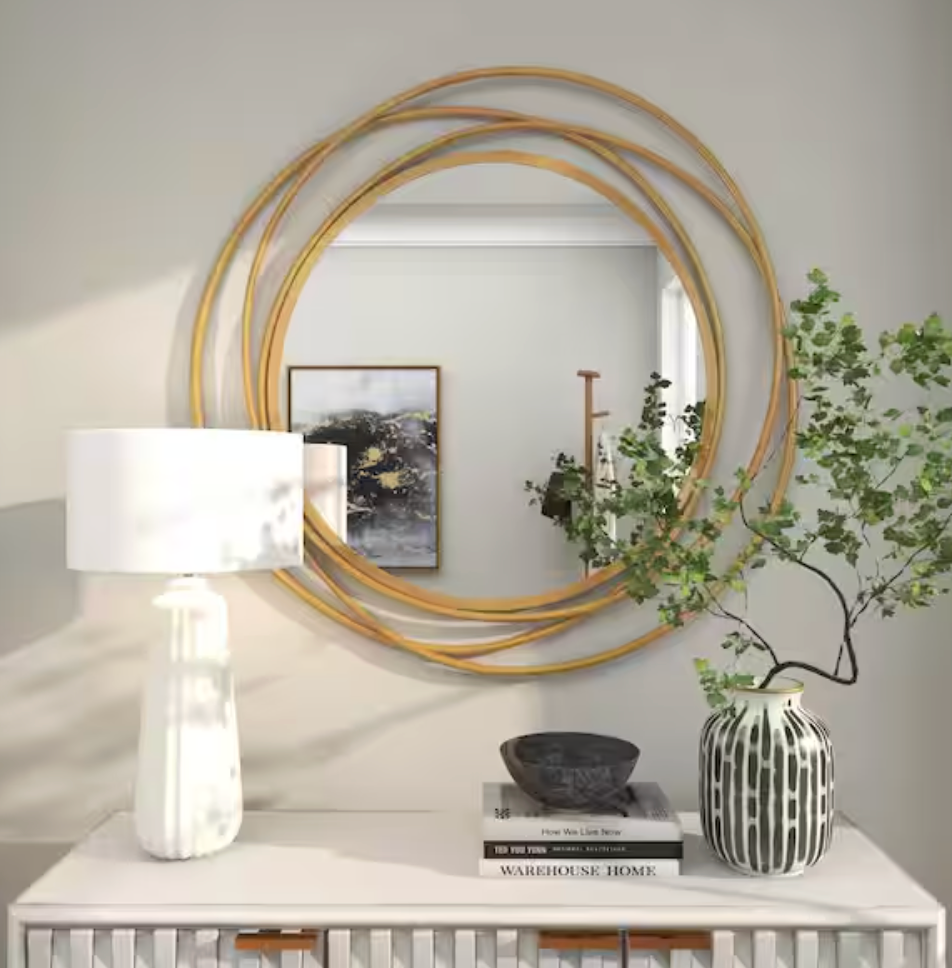 Gold metal 41" round wall mirror w/ overlapping circles 💫