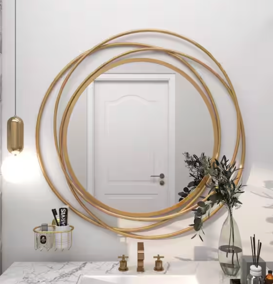 Gold metal 41" round wall mirror w/ overlapping circles 💫