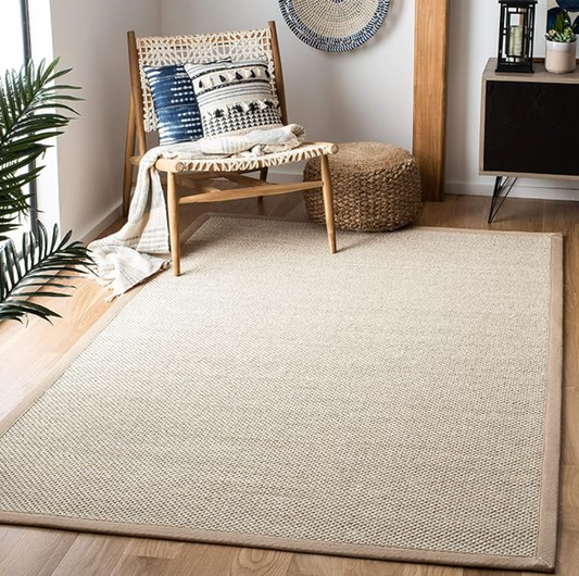 5x8 marble & linen sisal woven rug w/ cotton border 🌻