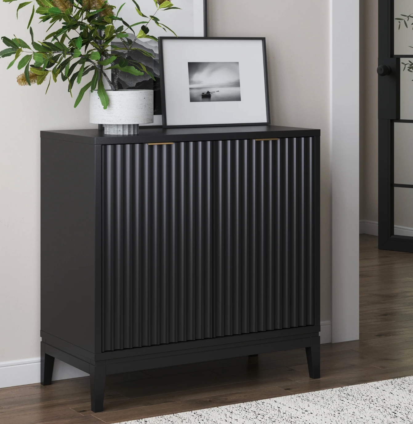 Nathan James black oak fluted modern sideboard or accent cabinet 🖤