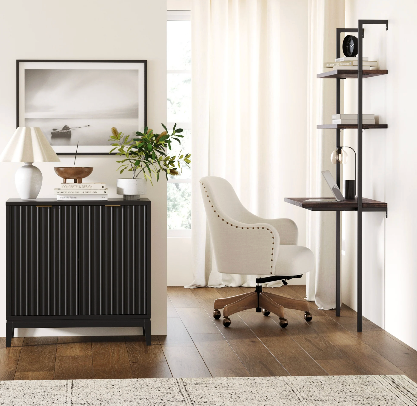 Nathan James black oak fluted modern sideboard or accent cabinet 🖤
