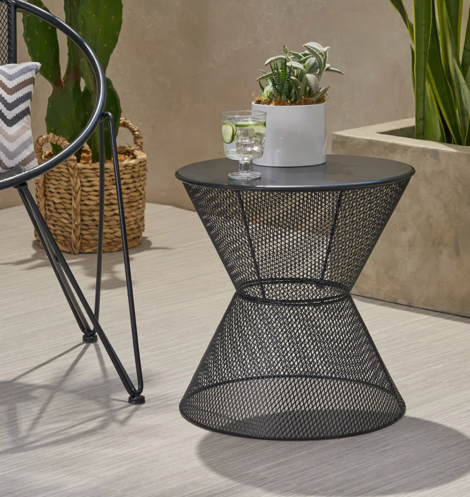Black iron hourglass side table 🍷