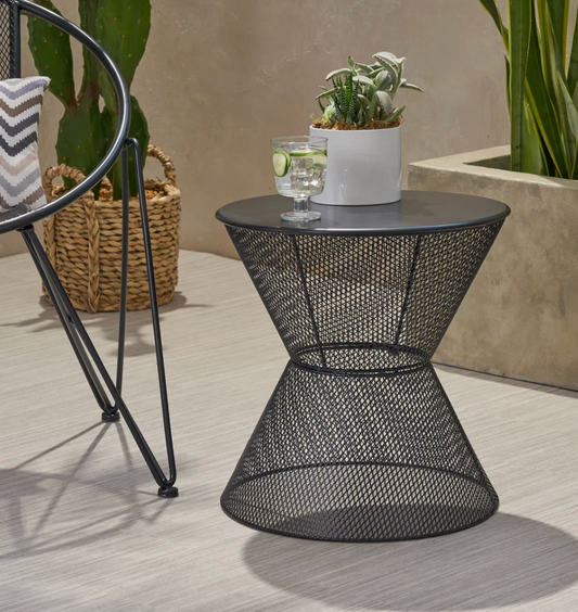 Black iron hourglass side table 🍷