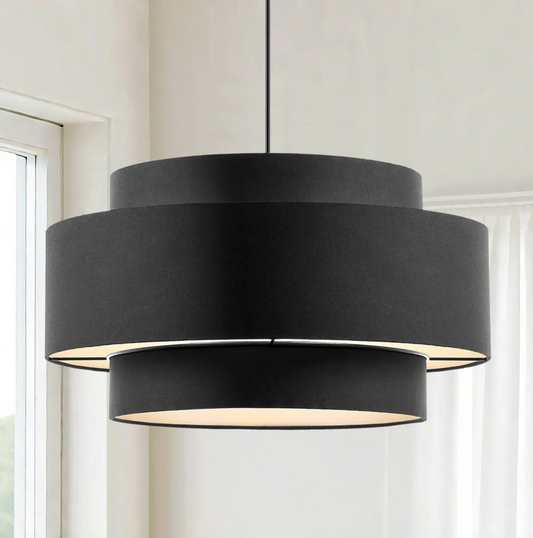 3-Light black dimmable drum adjustable height chandelier 🖤