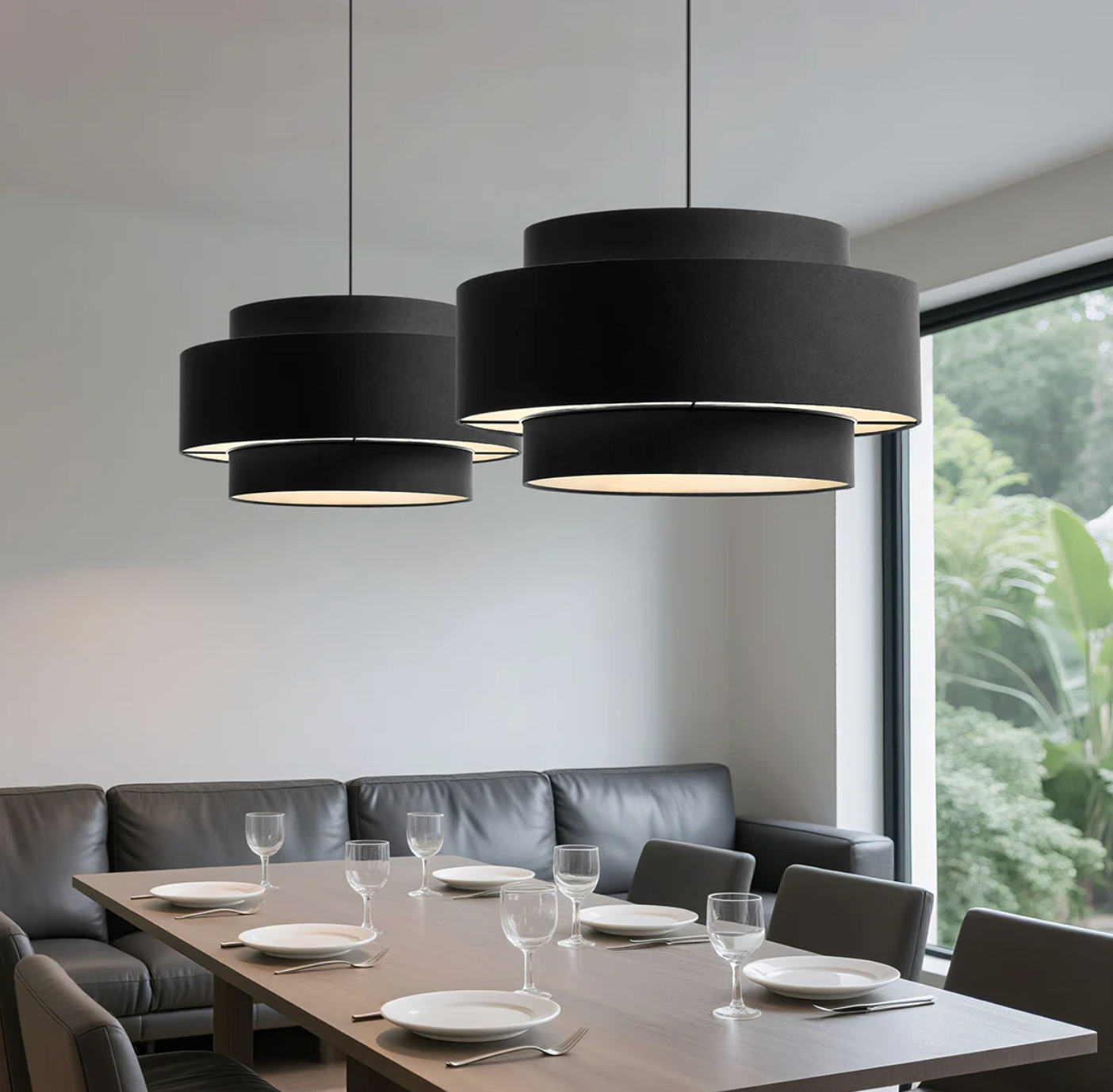 3-Light black dimmable drum adjustable height chandelier 🖤