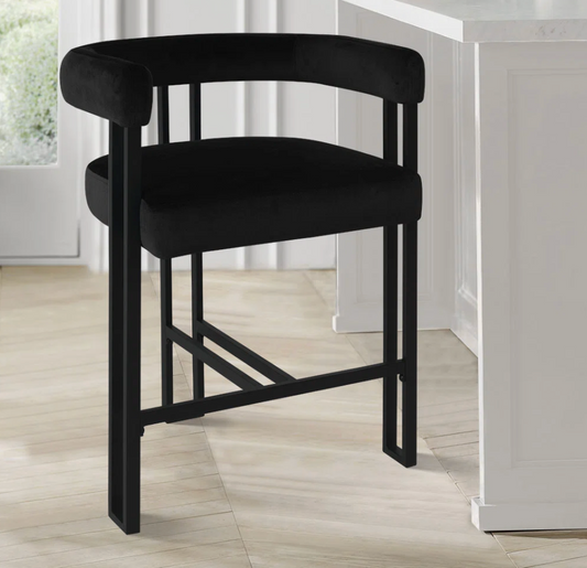 Upholstered modern velvet counterheight black barstool 🍷