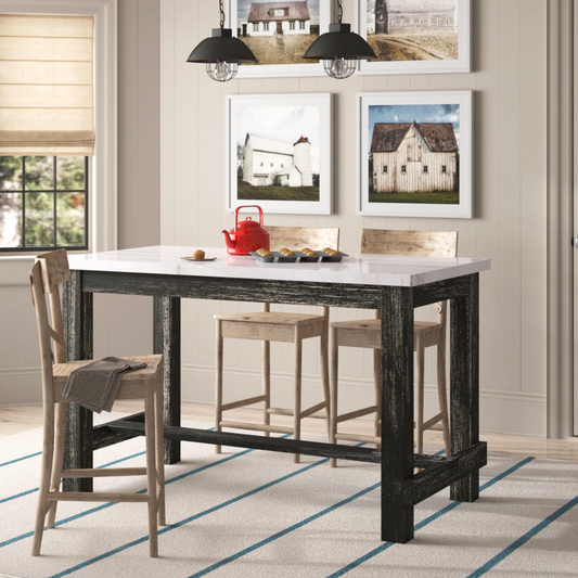 White marble top & solid wood base dining table 🍽️ ♡