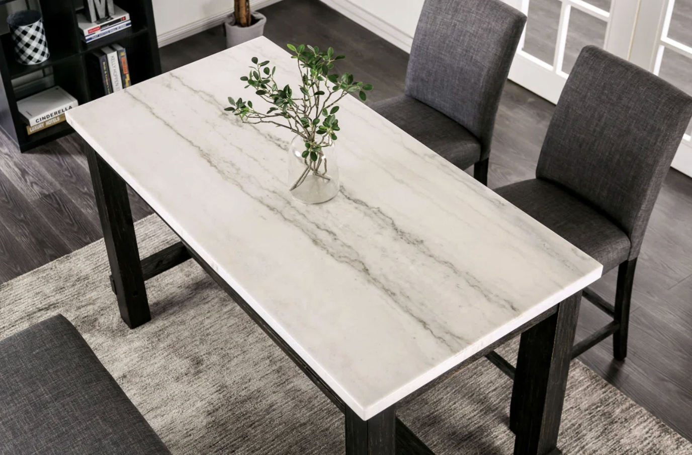 White marble top & solid wood base dining table 🍽️ ♡