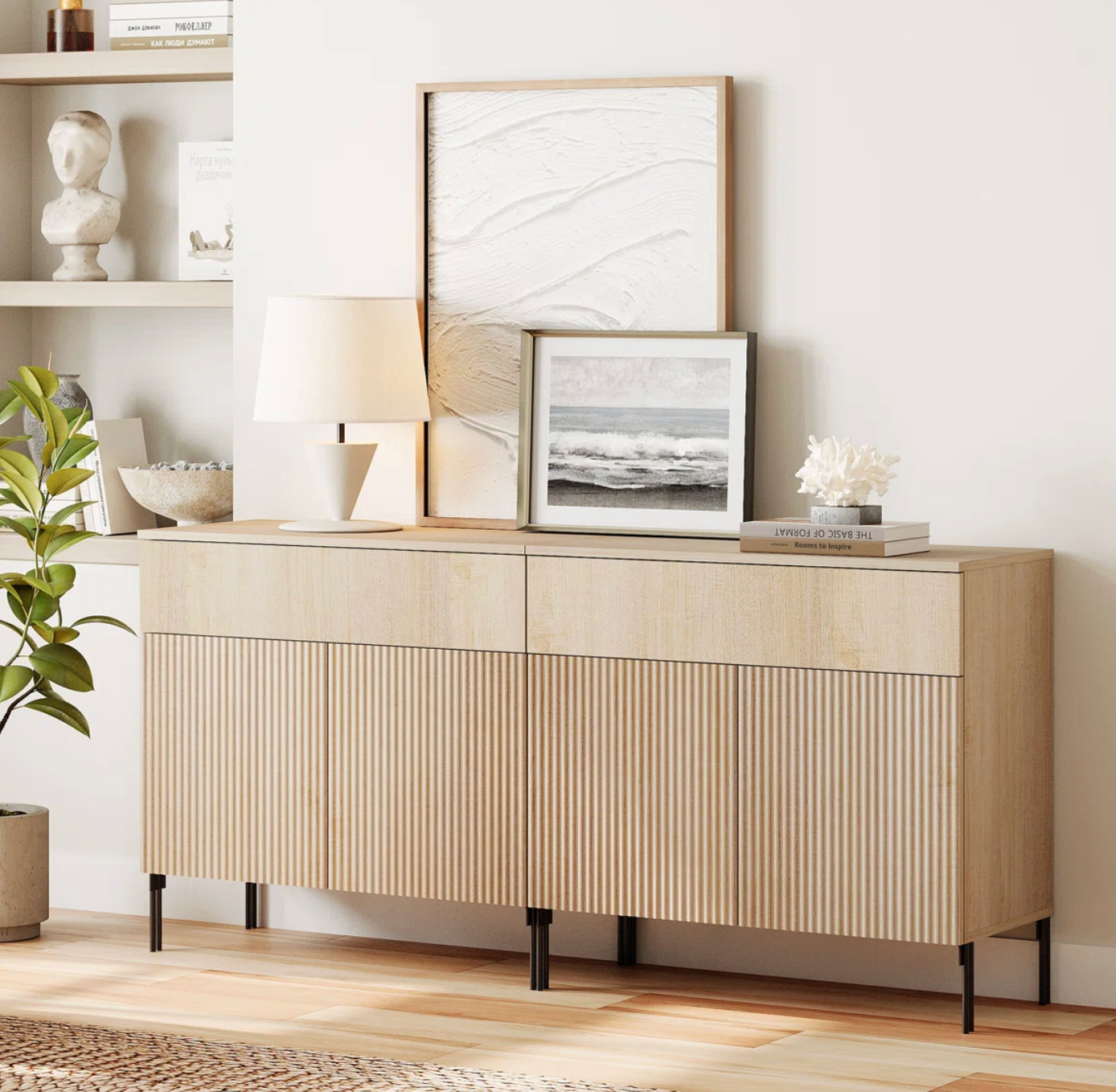 Reeded 63" accent cabinet / sideboard w/ metal legs 🌷