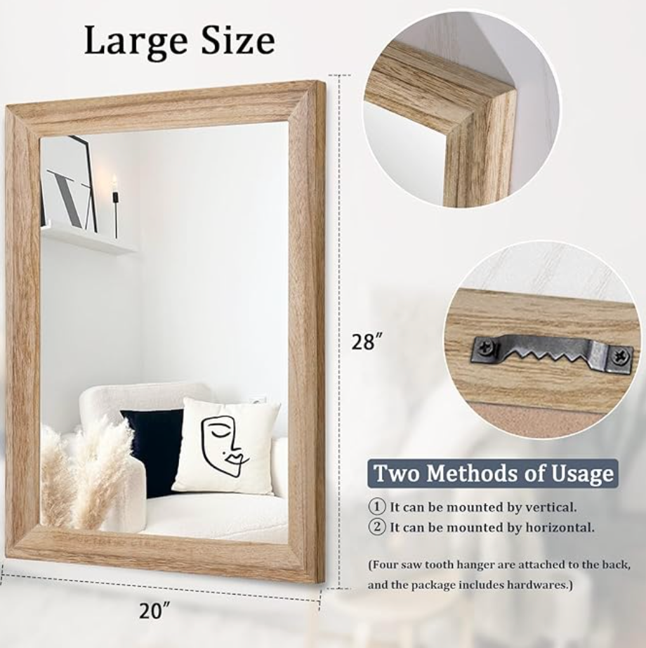 20x28 rustic white wood-framed mirror 🌻