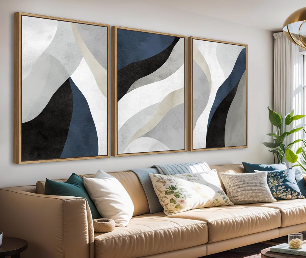 Abstract blue & grey 20x28 wood-framed canvas print 🪬