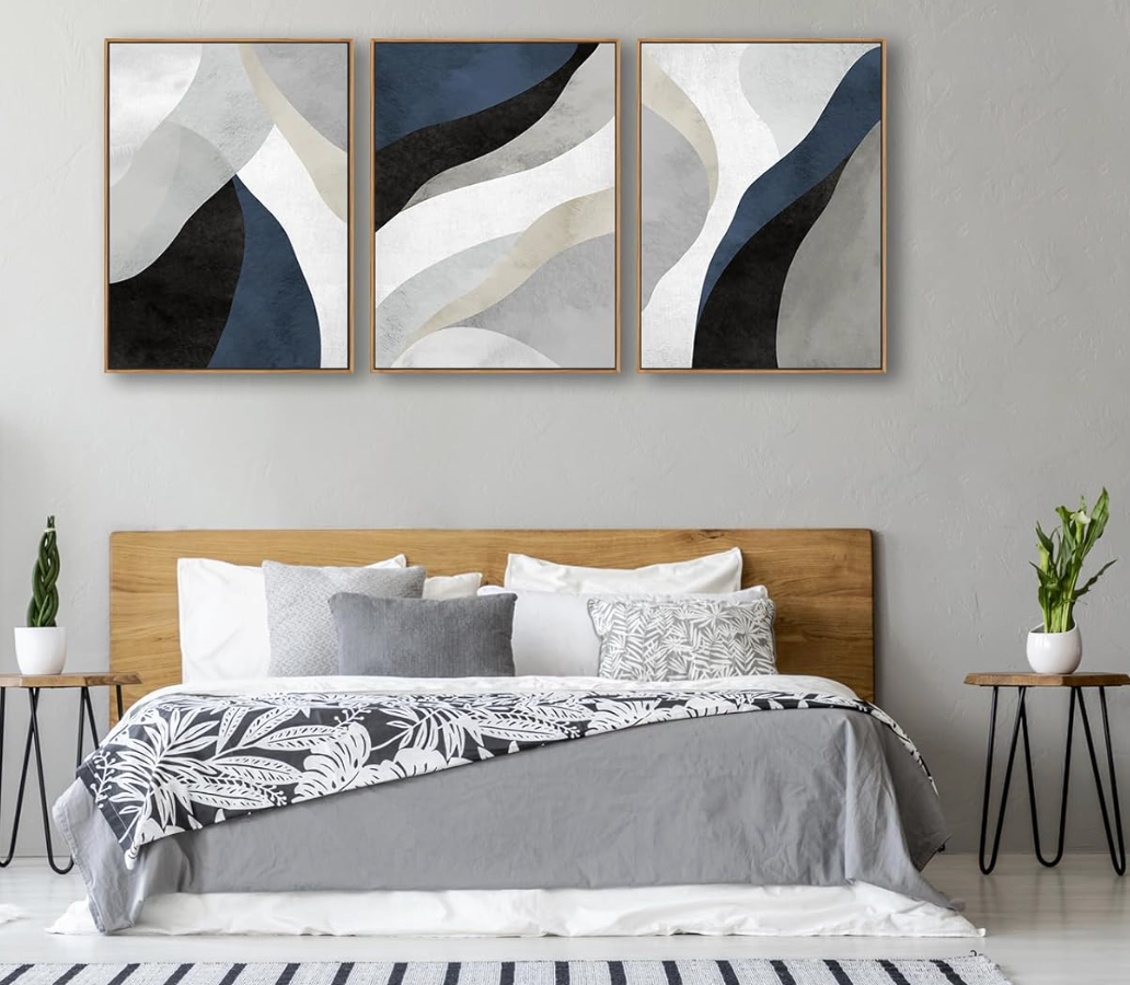 Abstract blue & grey 20x28 wood-framed canvas print 🪬
