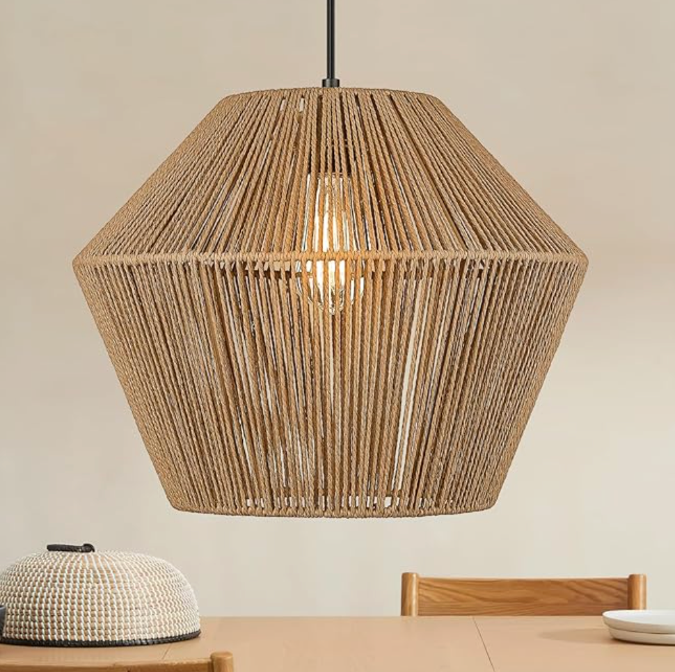 Modern 17" woven boho rattan basket pendant light 🌻