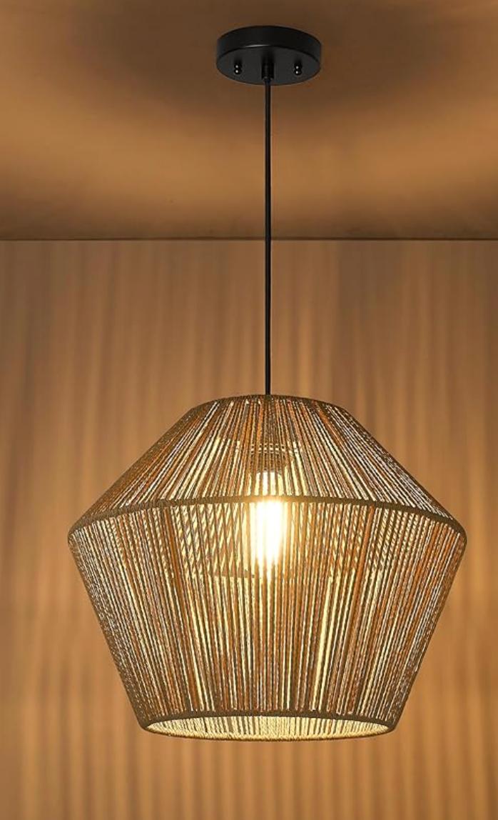 Modern 17" woven boho rattan basket pendant light 🌻