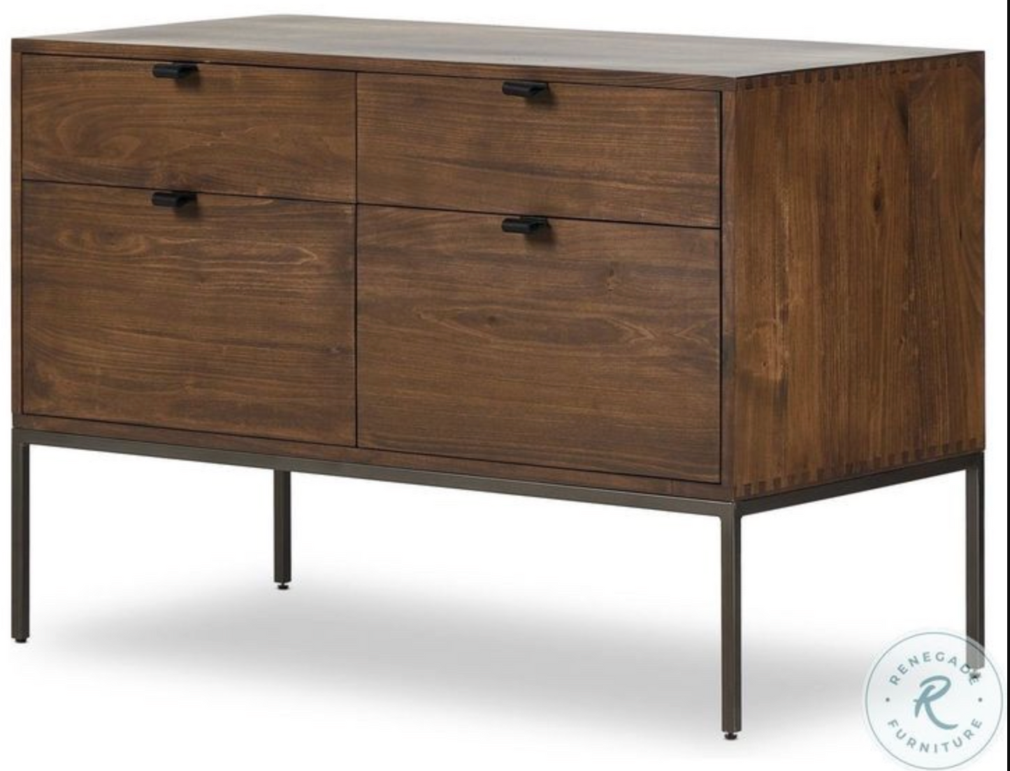 Four Hands natural iron & black leather modular wood wide filing cabinet 🕰