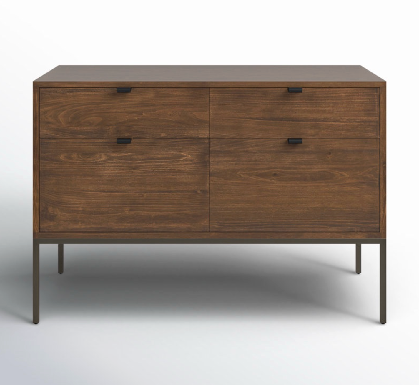 Four Hands natural iron & black leather modular wood wide filing cabinet 🕰