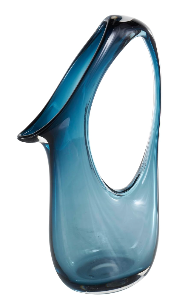 Glass abstract blue ombre vase w/ cutout handle & elongated opening 💙