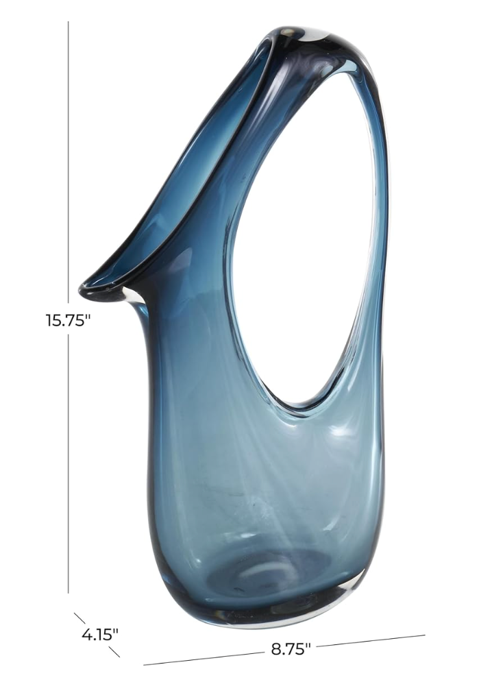 Glass abstract blue ombre vase w/ cutout handle & elongated opening 💙