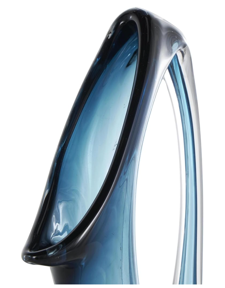 Glass abstract blue ombre vase w/ cutout handle & elongated opening 💙