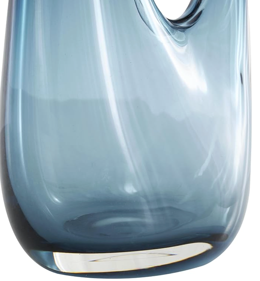 Glass abstract blue ombre vase w/ cutout handle & elongated opening 💙